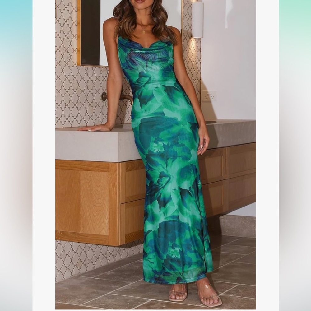 Floral Dress - green and blue